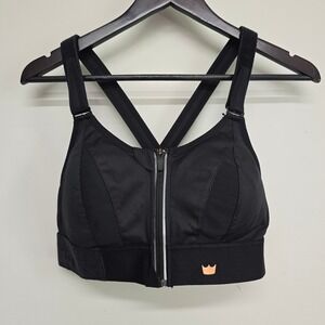 SHEFIT Luxe Sports Bra Womens Luxe Black Front Zip Adjustable High Impact Sporty